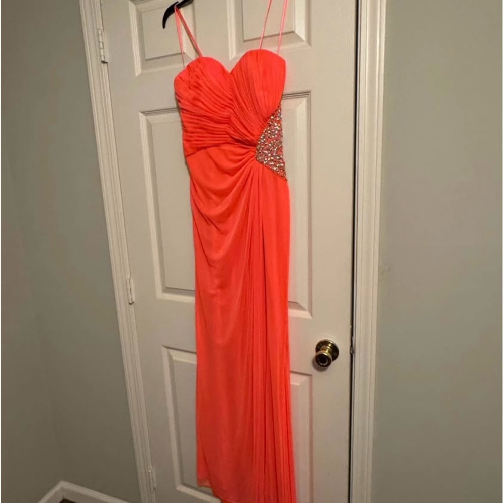 Morgan & Co. Vibrant Coral Prom Dress
